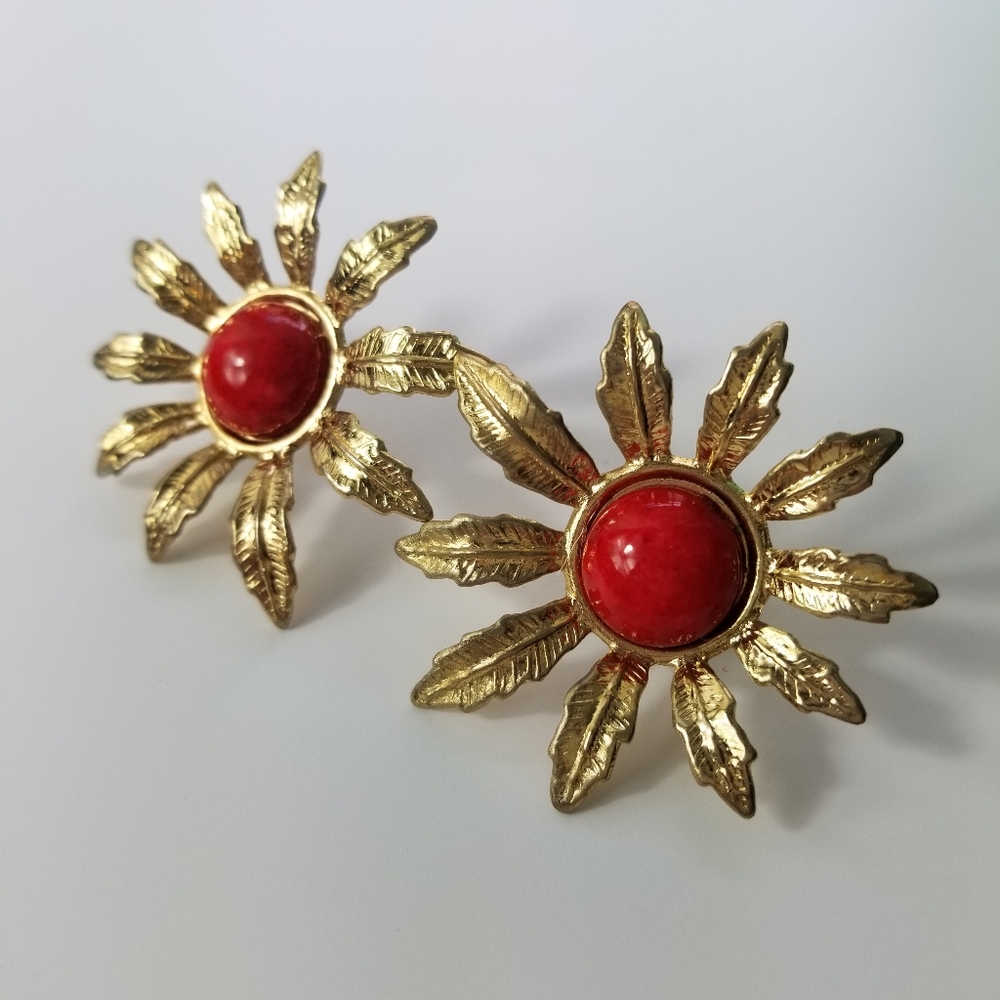 3/$20 Red and Gold starburst Earrings